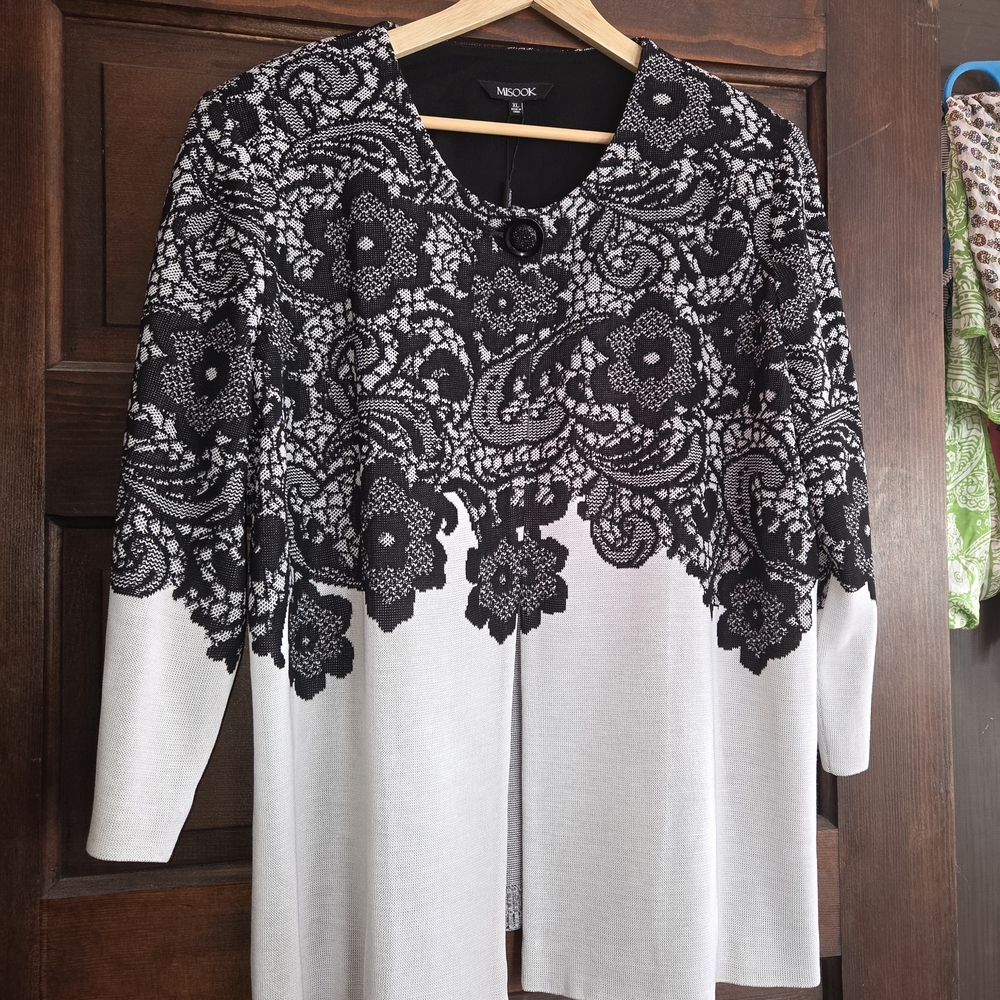 Misook Black and White Patterned Cardigan Heritage Fit XL